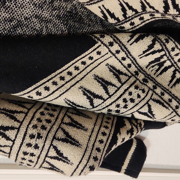 022.NWT $268 MAXSTUDIO BOHEMIAN OPEN CARDIGAN IN BLACK & IVORY - Picture 3 of 7